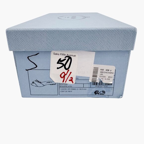 Prada Black Leather Triangle Logo Cutout Mule Slide Sandal Flat Size 39.5 US 9.5 - Picture 15 of 15